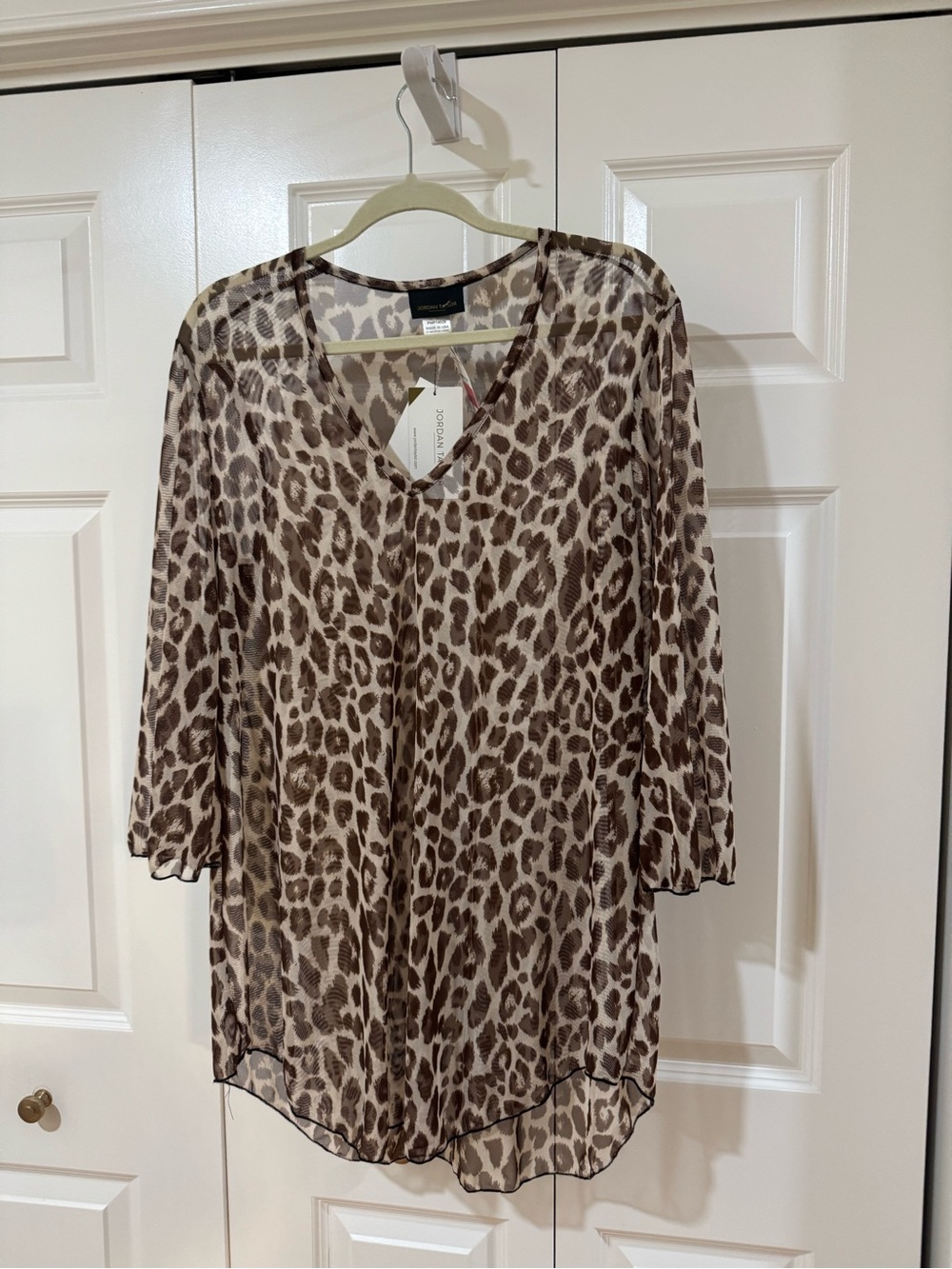 Jordan Taylor Brown Leopard Print V-Neck Sheer Tunic